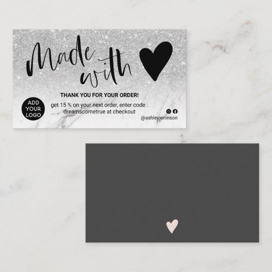 SIlver witte marmer bedankt dat je met liefde hebt Visitekaartje (Voorkant / Achterkant)