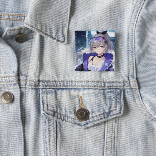 Silver Wolf fan art 1 Vierkante Button 5,1 Cm (In situ)