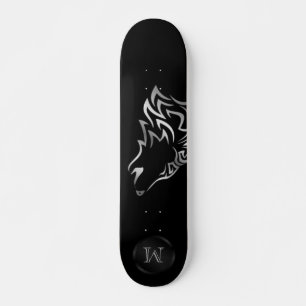 Silver Wolf Tribal Monogram Black Persoonlijk Skateboard
