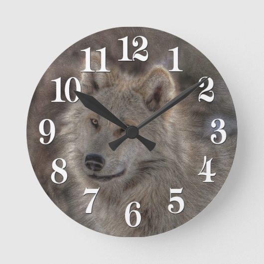 Silver Wolf Wildlife Art Clock Ronde Klok (Voorkant)