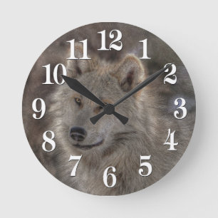 Silver Wolf Wildlife Art Clock Ronde Klok