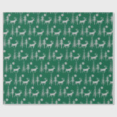 Silver Woodland Pine Forest Stag Green Cadeaupapier (Vlak)