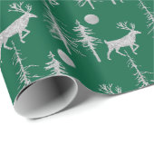 Silver Woodland Pine Forest Stag Green Cadeaupapier (Rol Hoek)