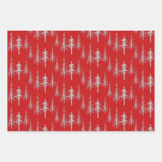 Silver Woodland Scraggly Sparse Spruce Forest Inpakpapier Vel (Voorkant 3)