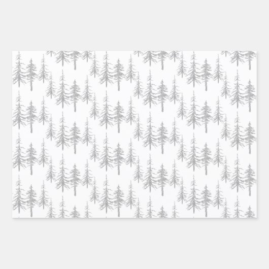 Silver Woodland Scraggly Sparse Spruce Forest Inpakpapier Vel (Voorkant 3)