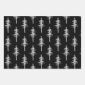 Silver Woodland Spruce Trees Forest Black Inpakpapier Vel (Voorkant 2)