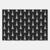 Silver Woodland Spruce Trees Forest Black Inpakpapier Vel (Voorkant)