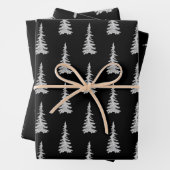 Silver Woodland Spruce Trees Forest Black Inpakpapier Vel (In situ)