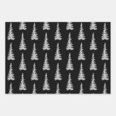 Silver Woodland Spruce Trees Forest Black Inpakpapier Vel (Voorkant 3)