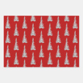 Silver Woodland Spruce Trees Holiday Red Inpakpapier Vel (Voorkant 3)