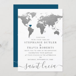 Silver World Travel Map Destination Wedding Kaart