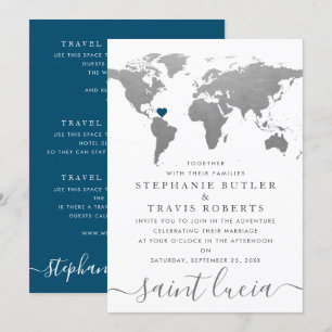 Silver World Travel Map Destination Wedding Kaart