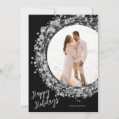 Silver Wreath op Black Photo Happy Feestdagenkaart (Voorkant)