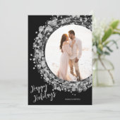 Silver Wreath op Black Photo Happy Feestdagenkaart (Staand voorkant)