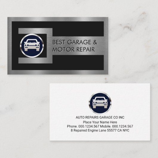 Silver Wrench Frame On Car Nut Logo Visitekaartje (Voorkant / Achterkant)