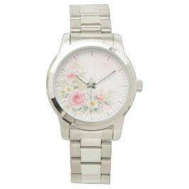 Silver wristwatch with a soft floral design – blos horloge