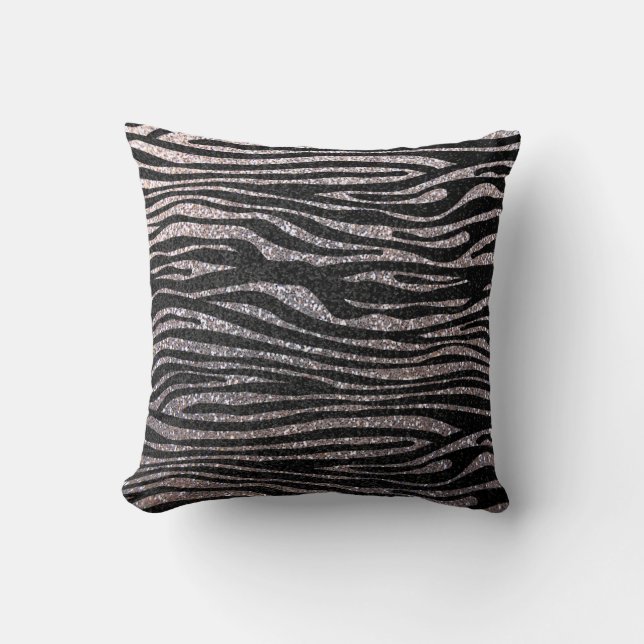 Silver zebra stripe (faux glitter bling) kussen (Voorkant)
