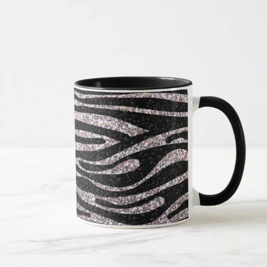 Silver zebra stripe (faux glitter bling) mok (Rechts)