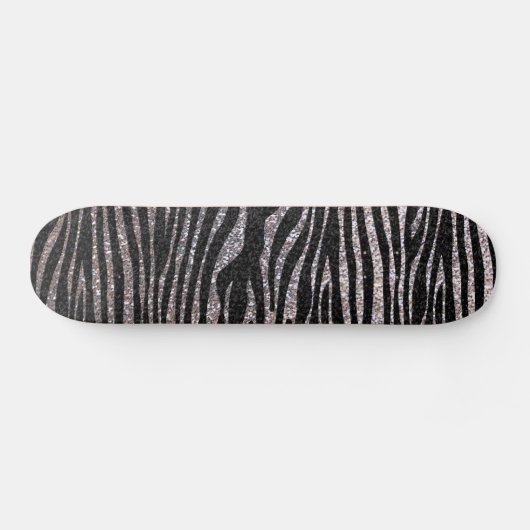 Silver zebra stripe (faux glitter bling) skateboard (Horizontaal)