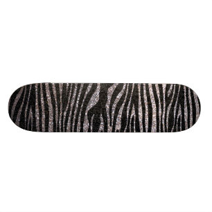 Silver zebra stripe (faux glitter bling) skateboard