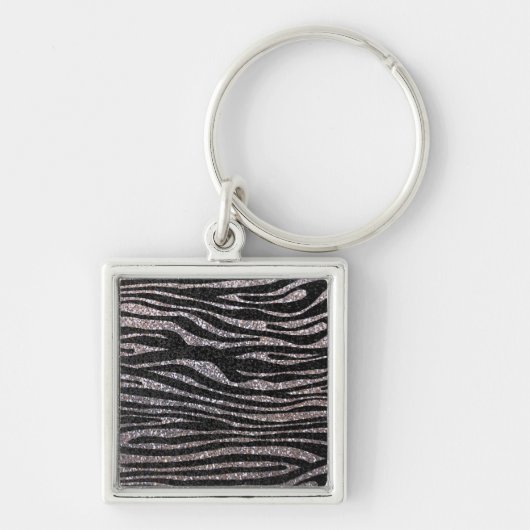 Silver zebra stripe (faux glitter bling) sleutelhanger (Voorkant)