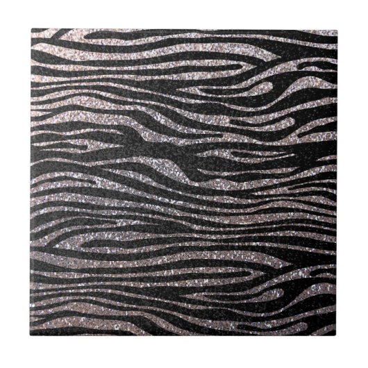 Silver zebra stripe (faux glitter bling) tegeltje (Voorkant)