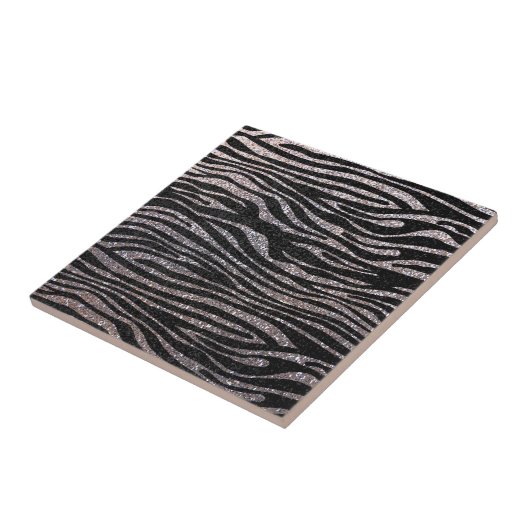 Silver zebra stripe (faux glitter bling) tegeltje (Zijkant)
