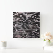 Silver zebra stripe (faux glitter bling) vierkante klok (Huis)