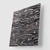 Silver zebra stripe (faux glitter bling) vierkante klok (Hoek)