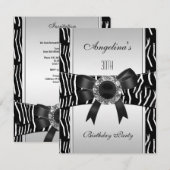 Silver Zebra White Black Jewel 30th Birthday 2 Kaart (Voorkant / Achterkant)