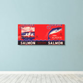 Silver Zee Merk Salmon Label- Seattle, WA Canvas Afdruk (Insitu (Houten vloer))