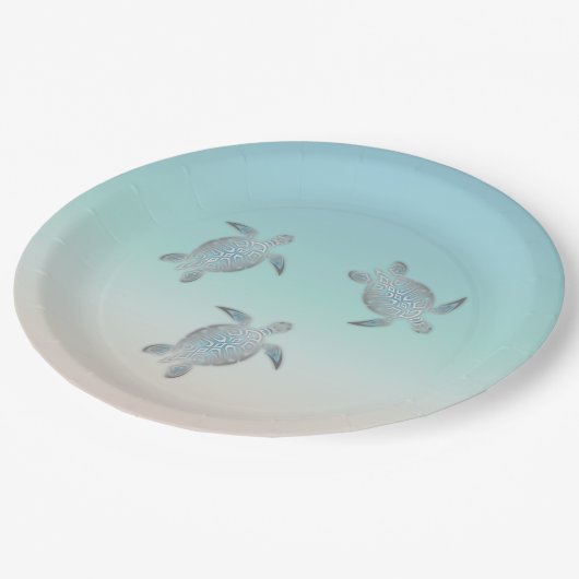 Silver Zee Turtle Aquamarine Tropical Papieren Bordje (Gekanteld)