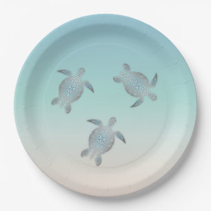 Silver Zee Turtle Aquamarine Tropical Papieren Bordje
