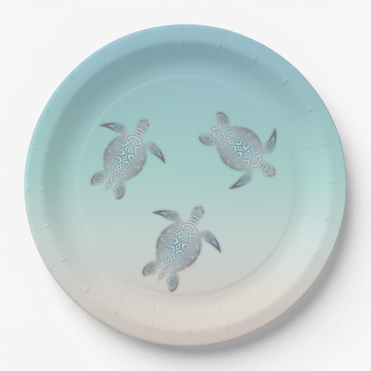 Silver Zee Turtle Aquamarine Tropical Papieren Bordje (Voorkant)
