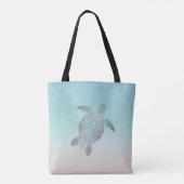 Silver Zee Turtle Beach Style Turquoise Coastal Tote Bag (Achterkant)