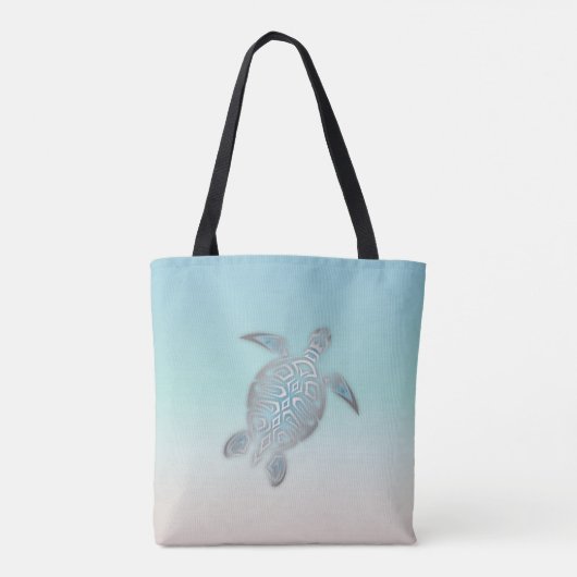 Silver Zee Turtle Beach Style Turquoise Coastal Tote Bag (Achterkant)