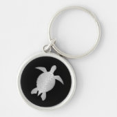 Silver Zee Turtle Black Background Sleutelhanger (Voorkant)
