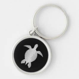 Silver Zee Turtle Black Background Sleutelhanger