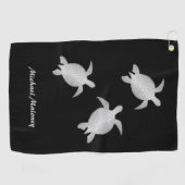Silver Zee Turtle Black Monogram Coastal Golfhanddoek (Horizontaal)