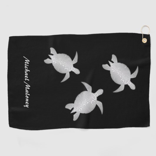 Silver Zee Turtle Black Monogram Coastal Golfhanddoek (Horizontaal)