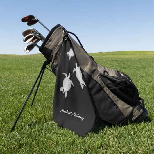 Silver Zee Turtle Black Monogram Coastal Golfhanddoek (Groen)