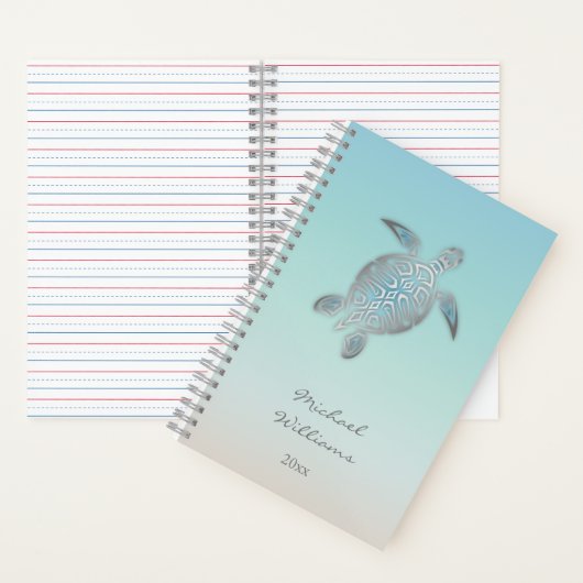 Silver Zee Turtle Coastal voegt naam en jaar toe Notitieboek (Binnen)