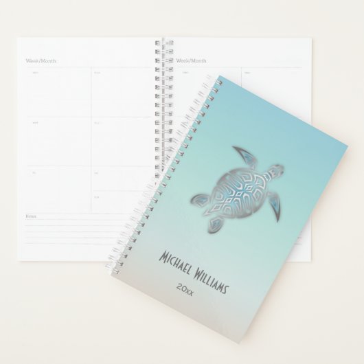 Silver Zee Turtle Coastal voegt naam en jaar toe Planner (Display)