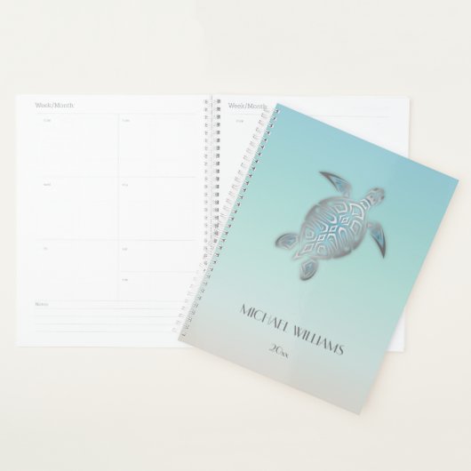 Silver Zee Turtle Coastal voegt naam en jaar toe Planner (Display)