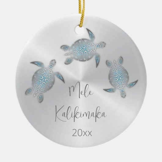 Silver Zee Turtle | Kerstmis in Hawaïti Keramisch Ornament (Voorkant)