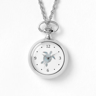 Silver Zee Turtle Kustnummers Horloge
