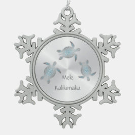 Silver Zee Turtle | Mele Kalikimaka | Hawaïaans Tin Sneeuwvlok Ornament