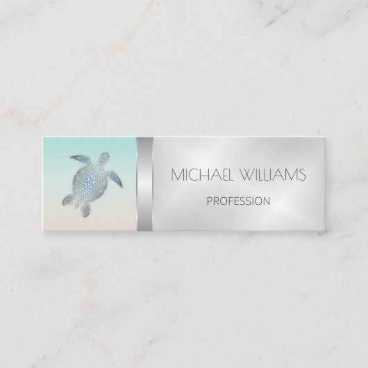 Silver Zee Turtle QR Code Beach Style Mini Visitekaartje (Voorkant)