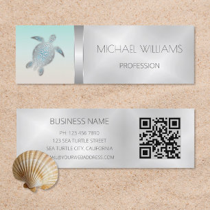 Silver Zee Turtle QR Code Beach Style Mini Visitekaartje