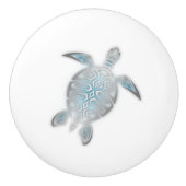 Silver Zee Turtle White Nautical Keramische Knop (Voorkant)